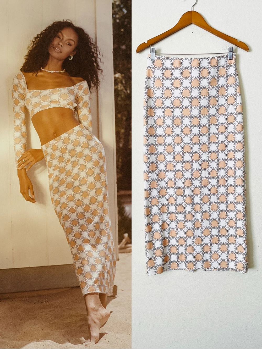 Frankies Bikinis MEDIUM Opal Terry midi skirt in Nude Daisy